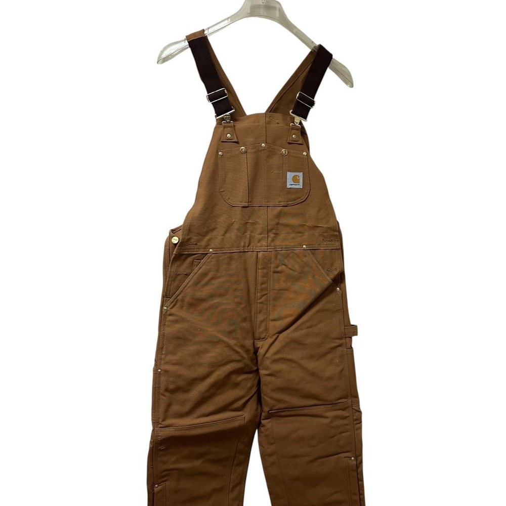 Vtg Carhartt Duck Zip to Knee Bib Overalls Quilt Lined R02 BRN 50 X 28 NEW NOS